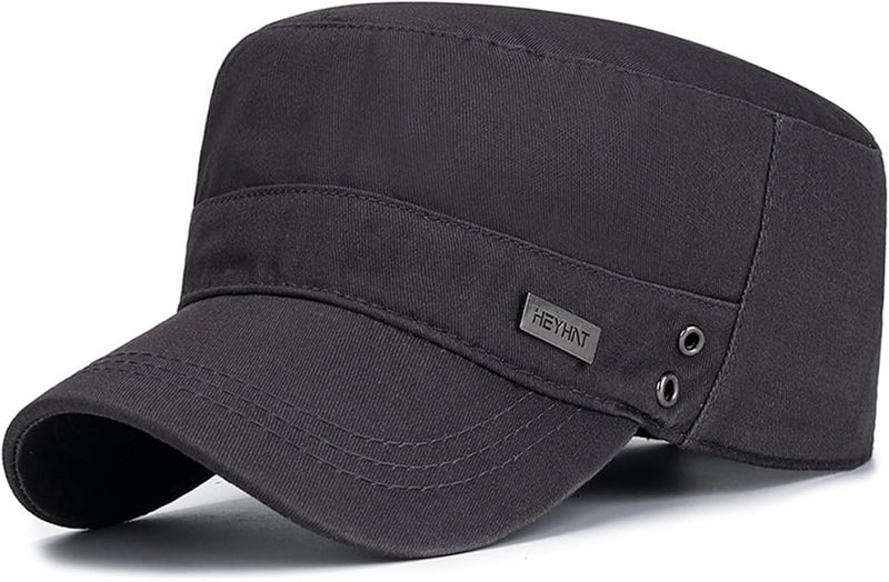 PTDTSHOU Cotton Military Caps for Men Women Unisex Flat Top Hat Adjustable Cadet Army Cap - Image 1